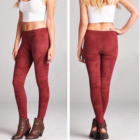 HILLARY-Faux Suede Leggings - Picture 3 of 5